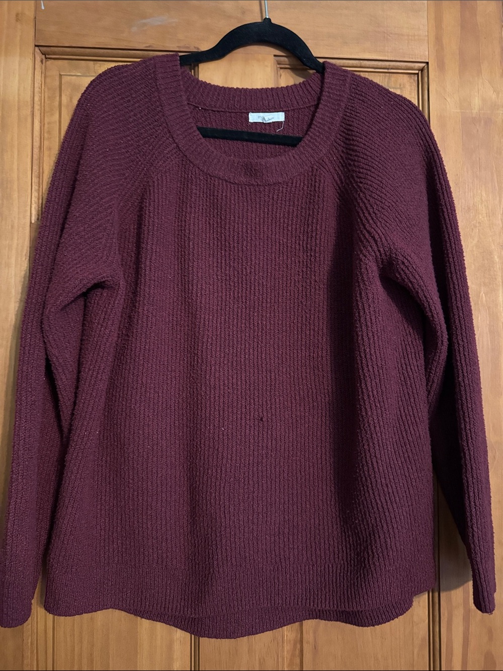 Maurices Wine Burgundy Waffle-Knit Crewneck Sweater